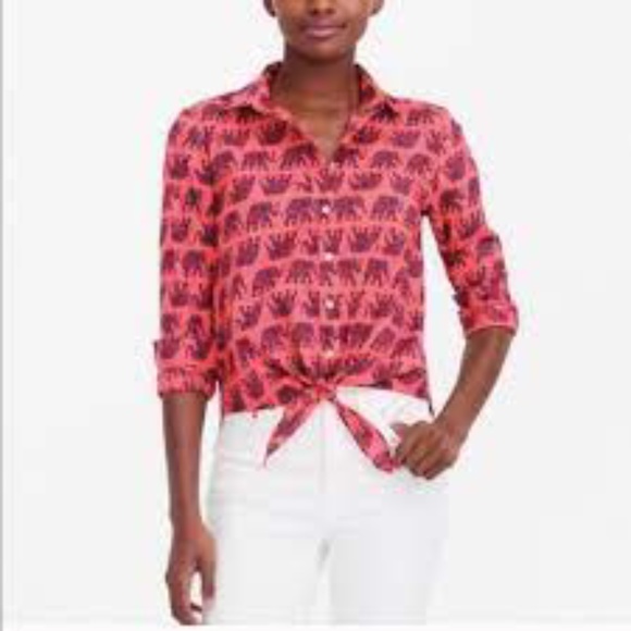 J Crew Elephant Print Tie Front Shirt - Picture 2 of 11